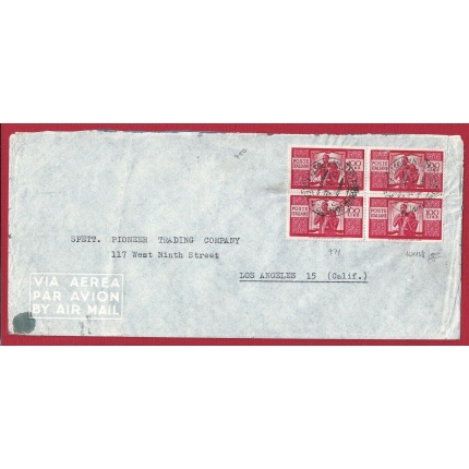 1948 Italia - Repubblica, lettera per gli Stati Uniti con QUARTINA Lire 100 D 14x13 1/4