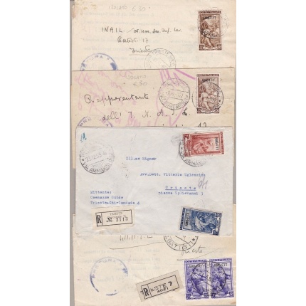 1950-54 TRIESTE A - 3 Documenti + 1 Lettera affrancati con valori Italia Lavoro