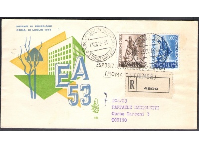 1953 REPUBBLICA "Venetia Club" Agricoltura raccomandata viaggiata n° 191