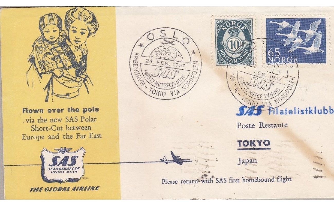 1957 NORVEGIA - SAS FIRST FLIGHT OSLO-TOKYO VIA NORTH POLE E RITORNO