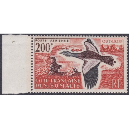 1960 COTE DES SOMALIS - Yvert Posta Aerea n. 28 - 200 Franchi Arancio violetto e nero - Outarde - MNH**