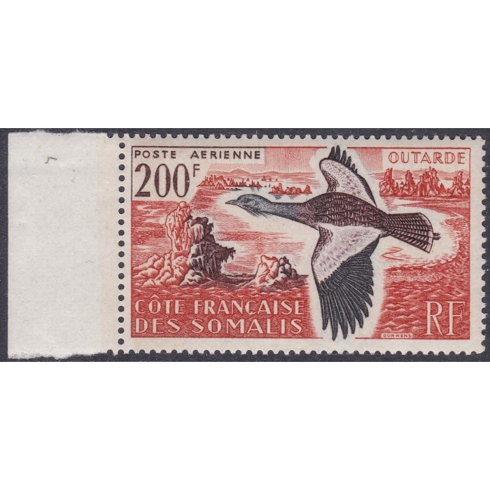 1960 COTE DES SOMALIS - Yvert Posta Aerea n. 28 - 200 Franchi Arancio violetto e nero - Outarde - MNH**