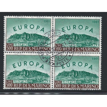 1961 SAN MARINO, n° 568  500 Lire verde e bruno  QUARTINA  Primo Giorno di Emissione