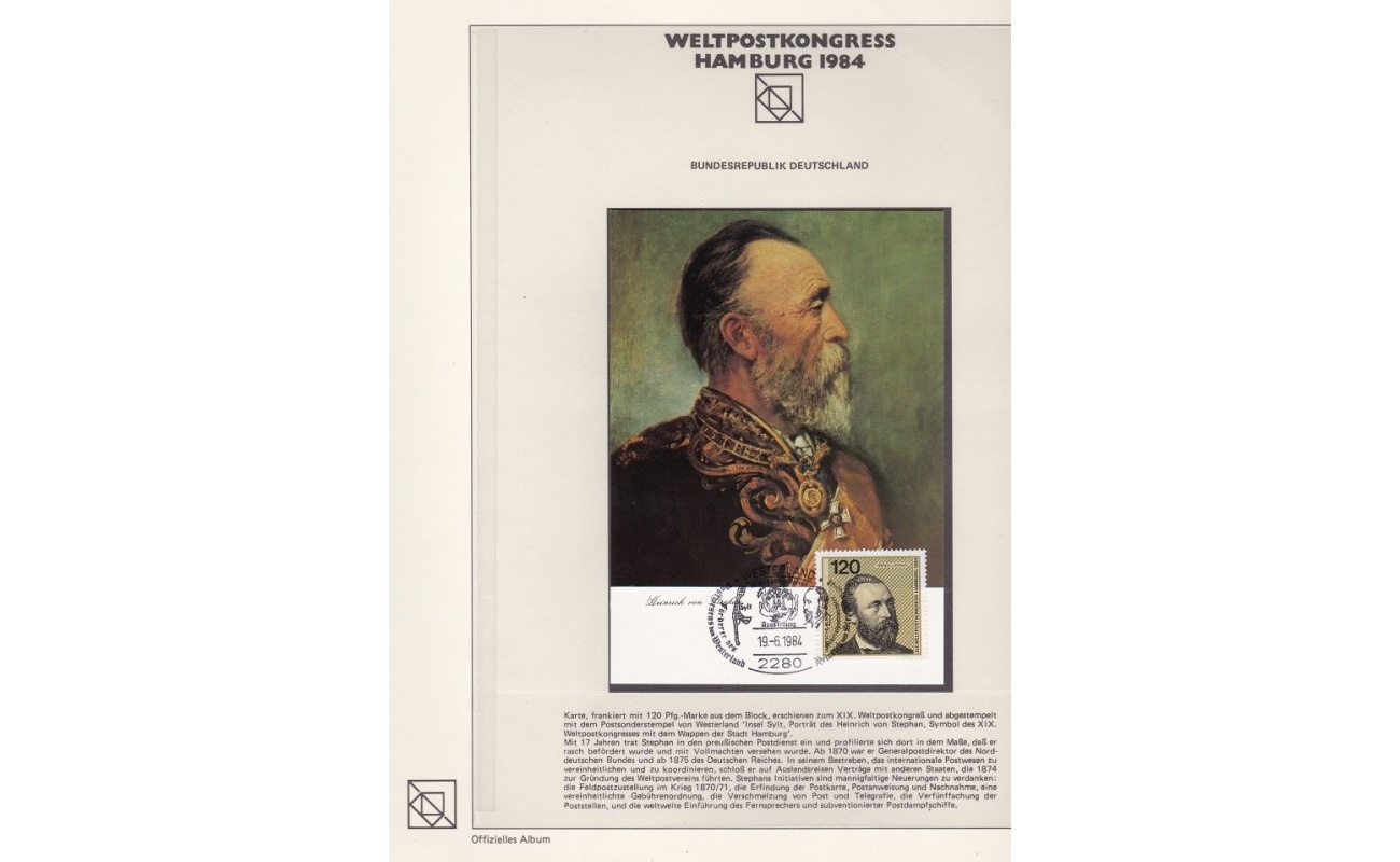 1984 GERMANIA - XIX WELTPOSTKONGRESS HAMBURG / OFFIZIELLES ALBUM 70 BLATTER