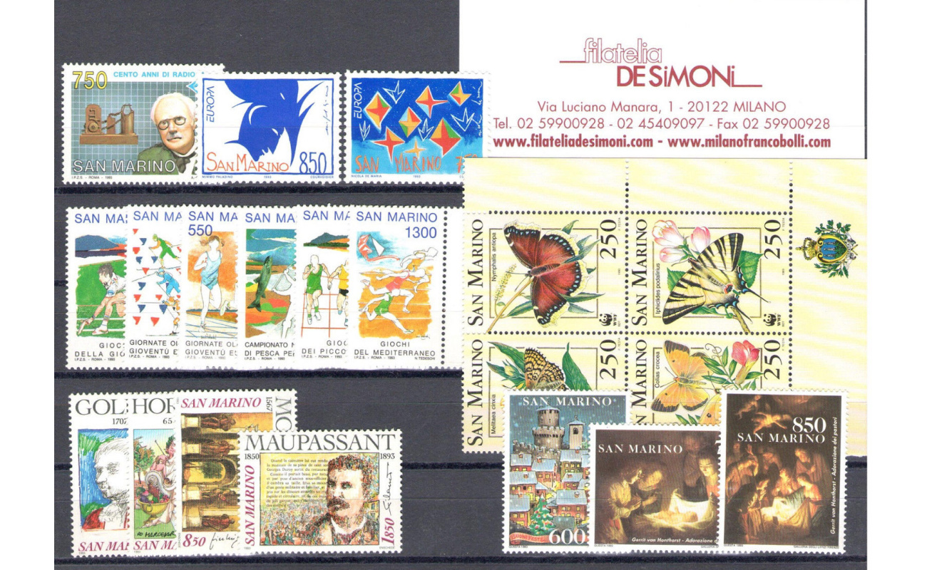 1993 San Marino, Annata Completa , francobolli nuovi 20 valori + 2 Foglietti - MNH**