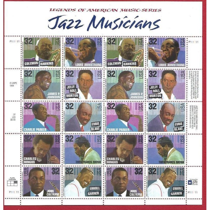 1995 Stati Uniti, Musicisti jazz n. 2741/2750 MINIFOGLIO  MNH/**