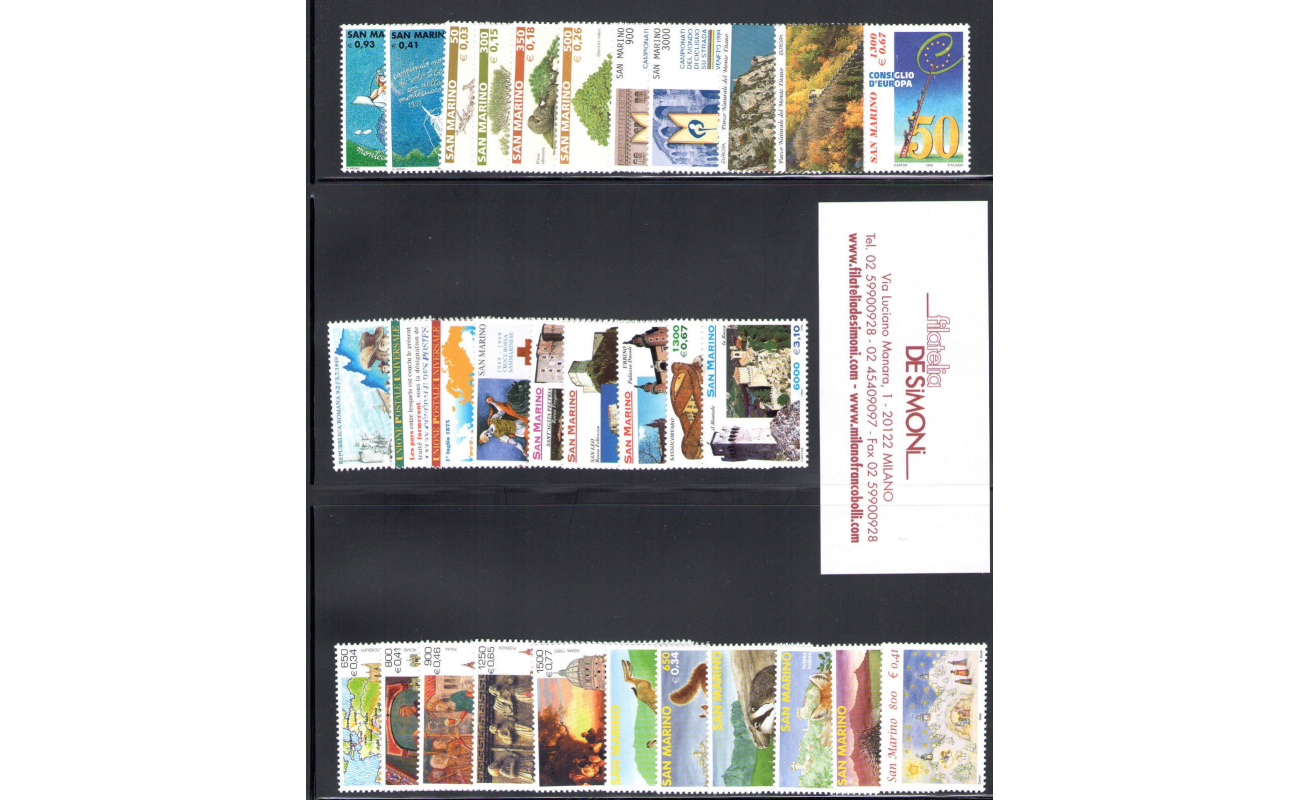 1999 San Marino, Annata Completa , francobolli nuovi 31 valori + 3 Foglietti - MNH**