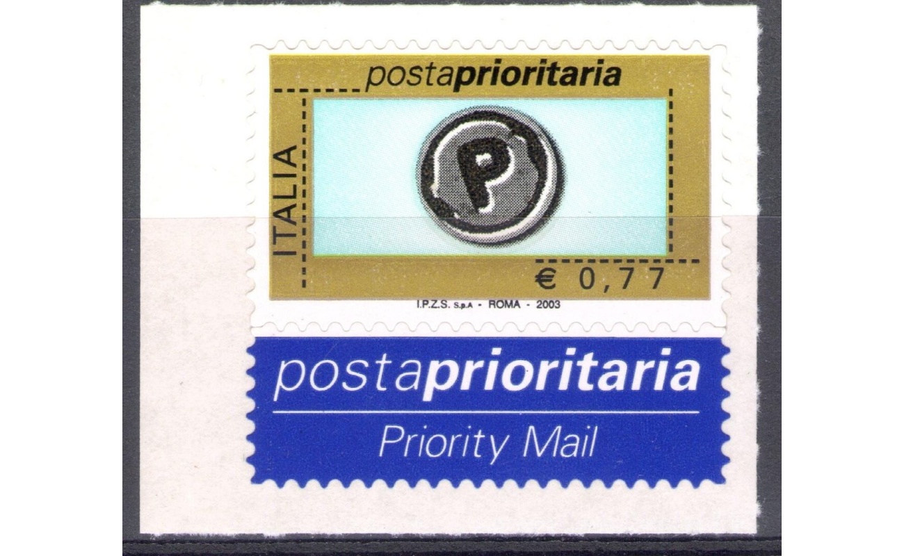 2003 Repubblica Posta Prioritaria 0.77 € celeste oro nero grigio n° 2765 MNH**