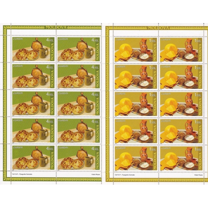 2005 EUROPA CEPT, Moldavia 2 Minifogli da 10 valori  "Gastronomia"  MNH**