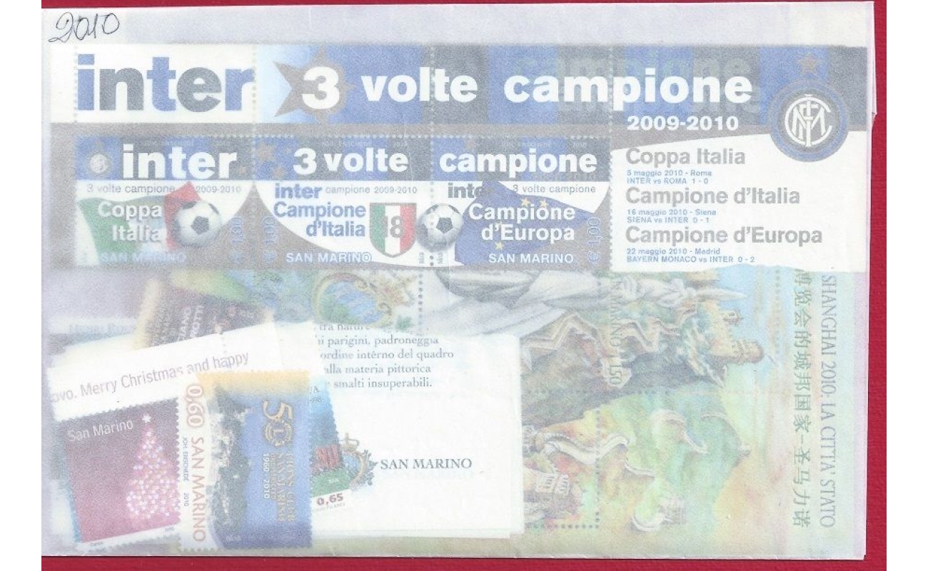 2010 San Marino, Annata completa , francobolli nuovi 28 valori + 5 Foglietti (Compreso Minifoglio Inter) - MNH**