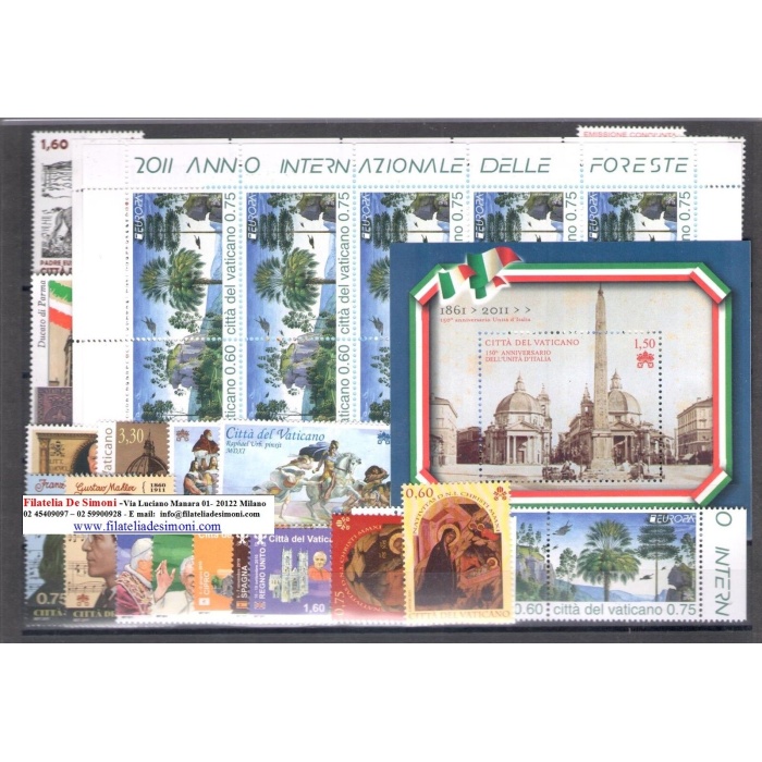 2011 Vaticano , francobolli nuovi ,  Annata Completa , 30 val + 3 Foglietti + 1 Libretto + 1 Minifoglio Foreste - MNH**