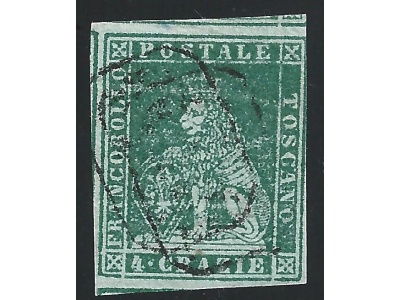 1851 Toscana, n° 6 verde su grigio USATO