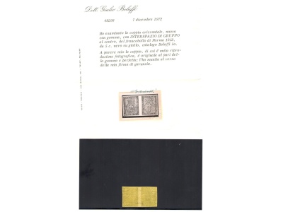 1852 PARMA 5 Cent giallo n° 1a Coppia con interspazio di gruppo  MNH**