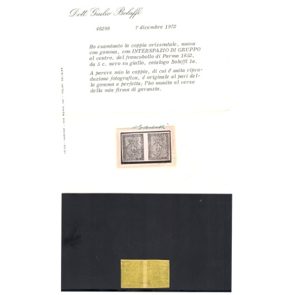 1852 PARMA 5 Cent giallo n° 1a Coppia con interspazio di gruppo  MNH**