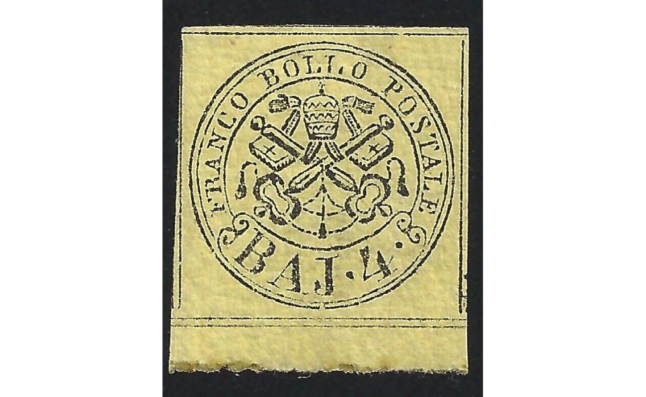 1852 Stato Pontificio, 4 baj gialli n° 5A Firma Bolaffi MLH*