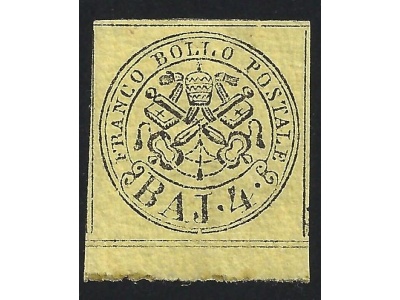 1852 Stato Pontificio, 4 baj gialli n° 5A Firma Bolaffi MLH*