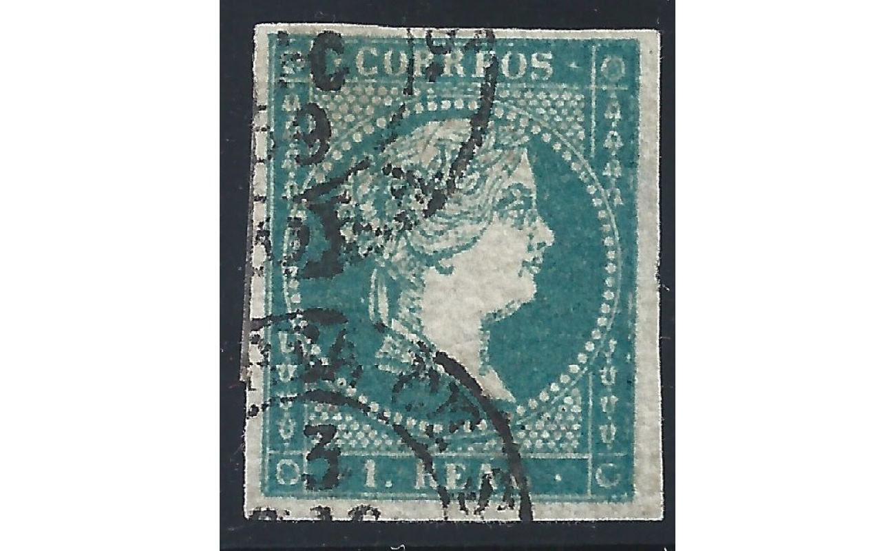 1856 SPAGNA - n. 40  1 real azzurro verde  USATO