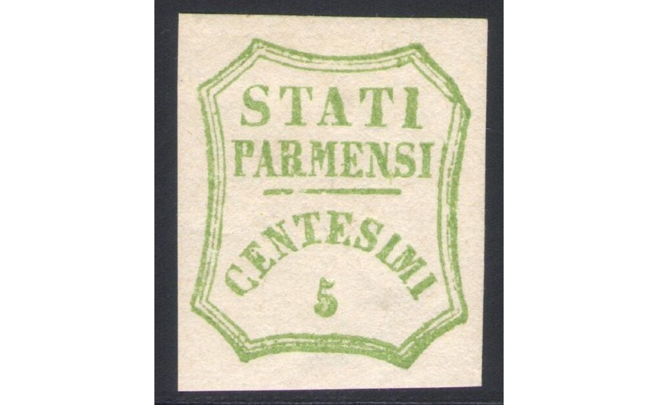 1859 PARMA Governo Provvisorio 5 Cent verde azzurrino II composizione n° 13 MLH*