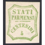 1859 PARMA Governo Provvisorio 5 Cent verde azzurrino II composizione n° 13 MLH*