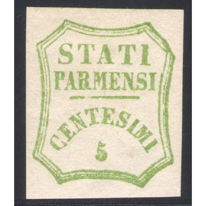 1859 PARMA Governo Provvisorio 5 Cent verde azzurrino II composizione n° 13 MLH*