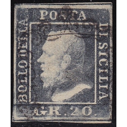 1859 SICILIA, n° 12  20 grana  grigio ardesia  USATO