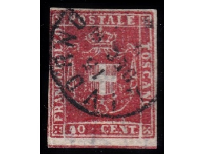 1860 TOSCANA, n° 21g 40 cent. carminio scarlatto , USATO Sigla A.Diena