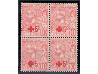 1914 Monaco Croce Rossa Quartina 5c su 10 c rosa n° 26 MNH/**