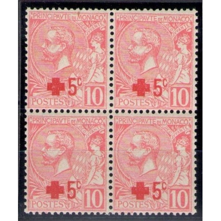 1914 Monaco Croce Rossa Quartina 5c su 10 c rosa n° 26 MNH/**