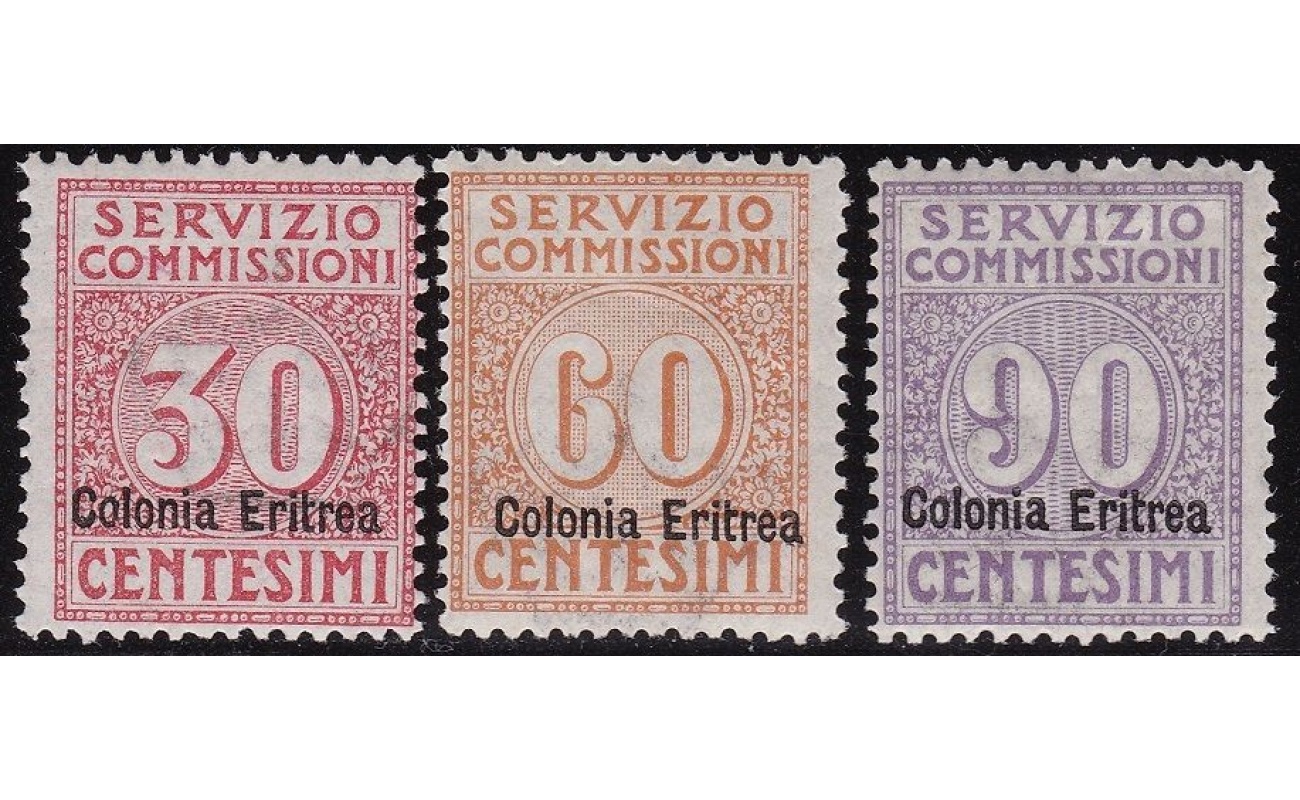 1916 ERITREA, Servizio Commissioni, n° 1/3 , 3 valori ,  MNH**