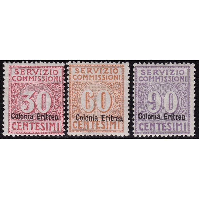 1916 ERITREA, Servizio Commissioni, n° 1/3 , 3 valori ,  MNH**