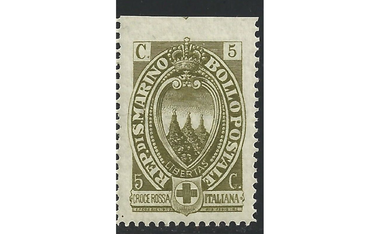1923 SAN MARINO, n° 90  5c.+5c. oliva chiaro MNH/** RARA VARIETA'