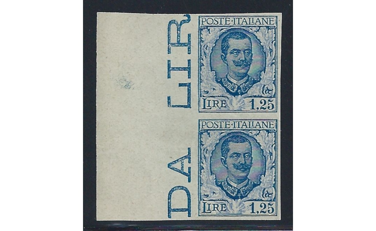 1926 REGNO, n. 202d - Lire 1,25 Floreale -  MNH**  COPPIA VERTICALE NON DENTELLATA