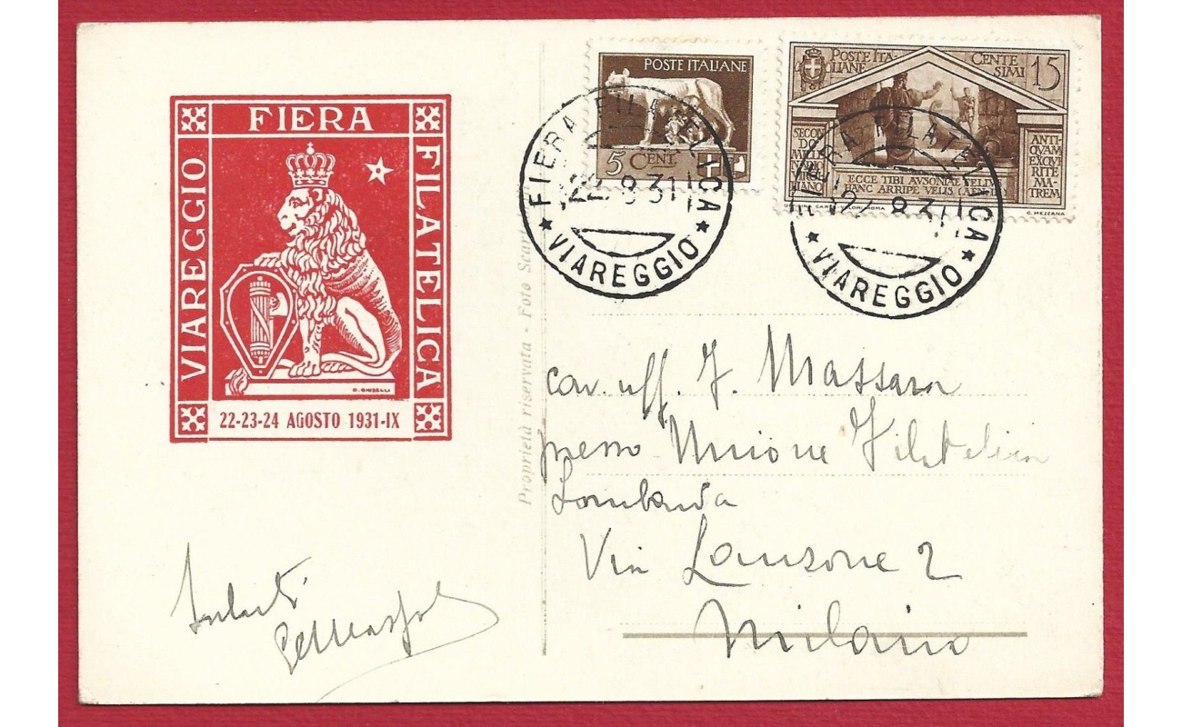 1931 Viareggio Fiera Filatelica - Cartolina della Villa di Puccini