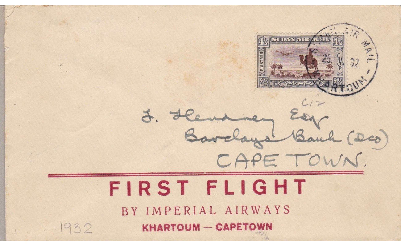 1932 , FIRST FLIGHT Khartoum-Capetown Muller 31