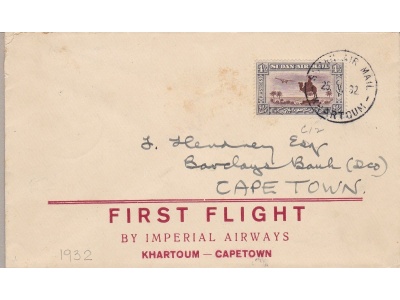 1932 , FIRST FLIGHT Khartoum-Capetown Muller 31