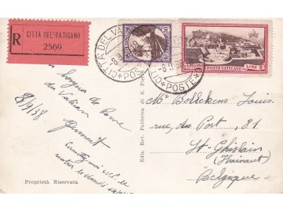 1933 Vaticano,   n. 24+Ex 3  su cartolina viaggiata nel 1938
