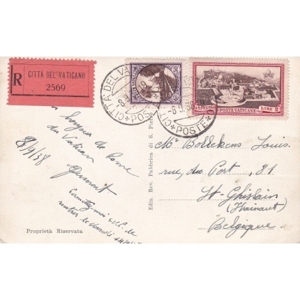 1933 Vaticano,   n. 24+Ex 3  su cartolina viaggiata nel 1938