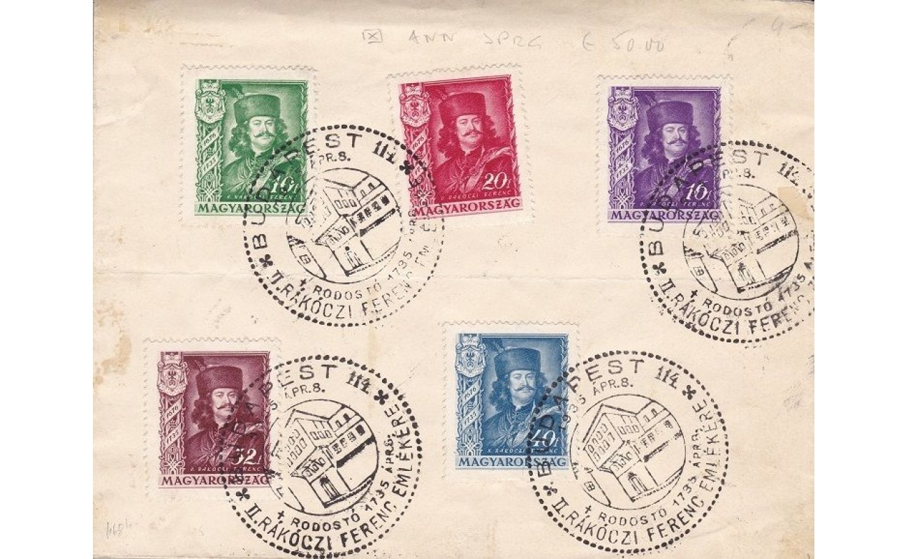 1935 Ungheria/HUNGARY, n. 467/472  5 valori su lettera con annullo speciale