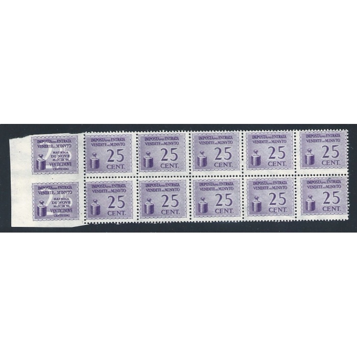 1940 Italia - Regno , I.G.E. - Catalogo CEI n. M44 25 cent viola - Blocco  di 12 esemplari