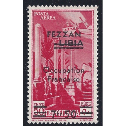 1943 FEZZAN - Posta Aerea n° 2e - Pittorica 7 fr.50 su 50c. carminio MNH** Sigla A.Diena
