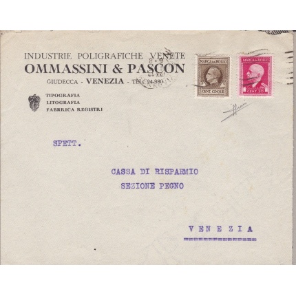 1944 RSI, Lettera affrancata con Marche da Bollo n° 15 + 22 Firmata Sorani
