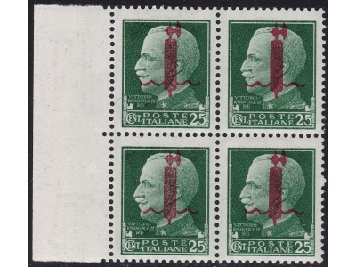 1944 RSI, n° 490 25c. verde QUARTINA MNH/** Firmata Oliva