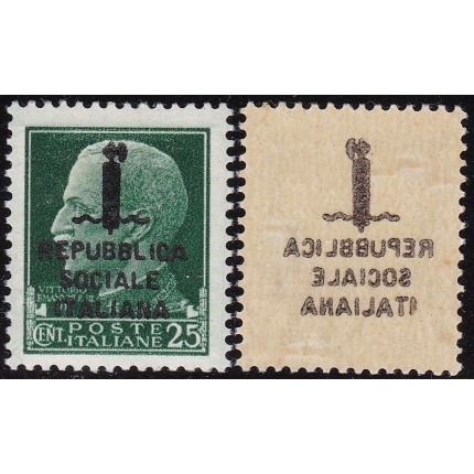 1944 RSI, n° 491s 25 cent. verde MNH/** DECALCO