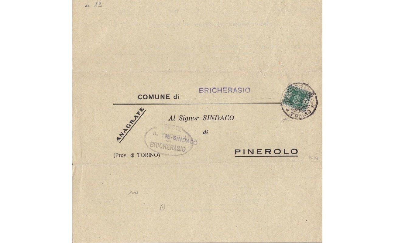 1947 RSI - Manoscritto affrancato con il Segnatasse da Lire 2 verde