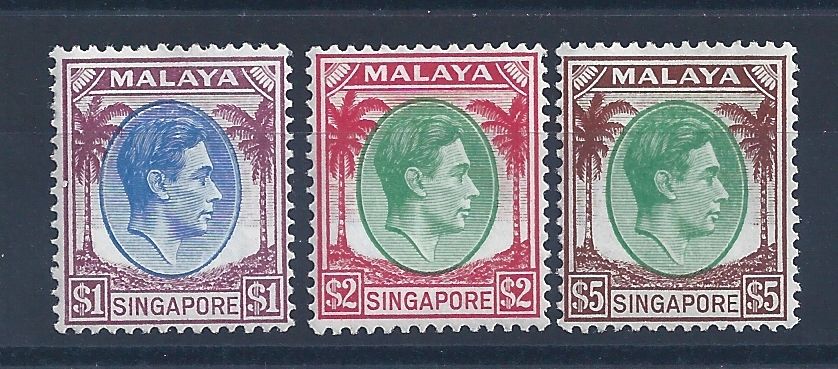 1948-52 Singapore - SG 13/15 Giorgio VI alti valori MNH** GOMMA INTEGRA