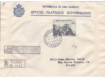 1952 SAN MARINO - n° 475 Panorama 500 Lire  su BUSTA PRIMO GIORNO