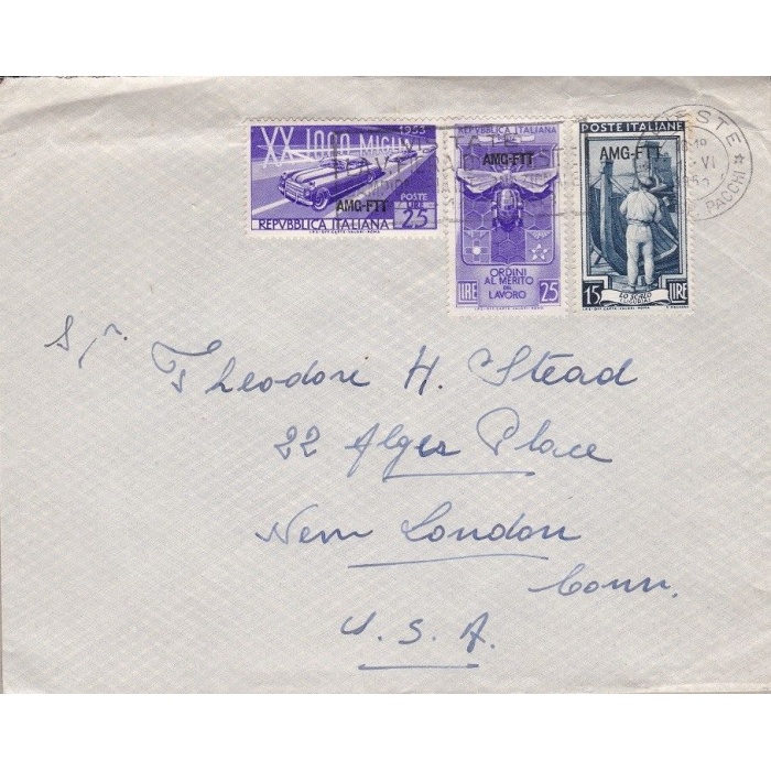 1953 TRIESTE A - Affrancatura multipla su Lettera via aerea per l'estero