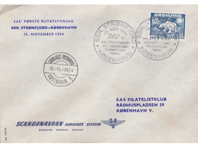 1954 GROENLANDIA, Sas Volo Inaugurale STROMFJORD-COPENAGHEN