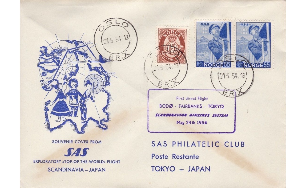 1954 NORVEGIA - SAS Primo Volo BODO-FAIRBANKS-TOKYO