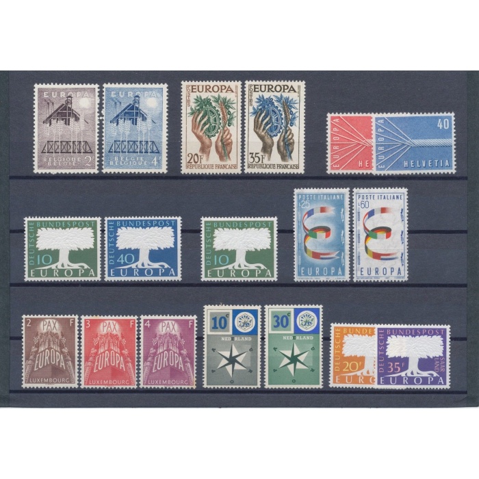 1957 EUROPA CEPT , annata completa , francobolli nuovi,  8 paesi 18 valori, MNH**